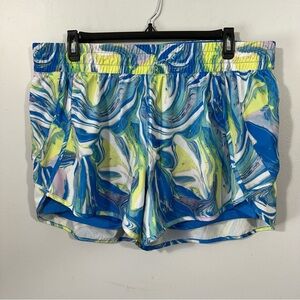 Women's Blue and Yellow Patterned Shorts